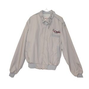 Westark Link Belt Racing Jacket Mens L Beige Embroidered Zip Up Bomber